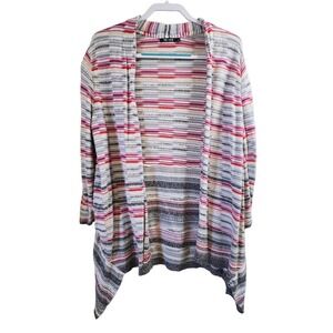 NIC + ZOE Multi Color Open Front Linen Blend Cardigan Striped SZ XL
